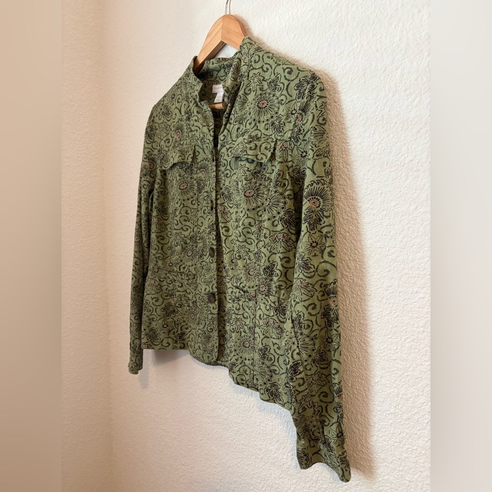 Charter Club Green Patterned Linen Blend Jacket - Picture 2 of 6